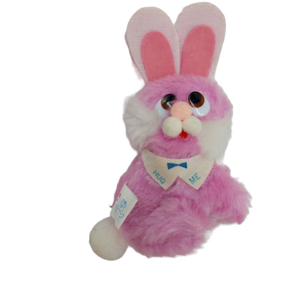 Well Made Plush Pink Bunny Rabbit "Hug Me" 1985 Stuffed Animal Felt Easter